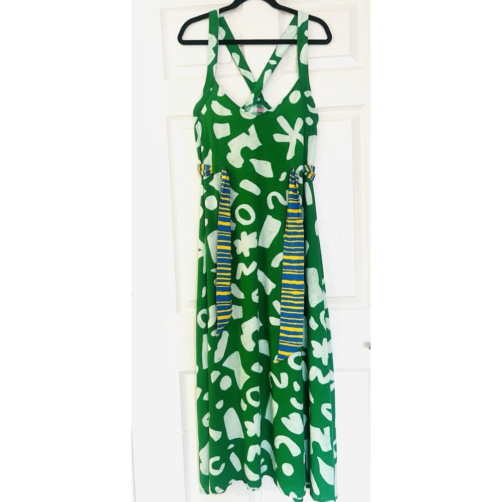 Alja Horvat x Anthropologie Green Abstract Print Maxi Dress Sz M Rare Eclectic